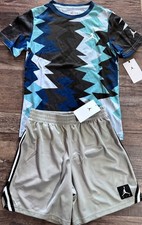 NWT Nike Jordan Boys YMD Gray/Black/Blue/White Basketball Shorts Set Medium