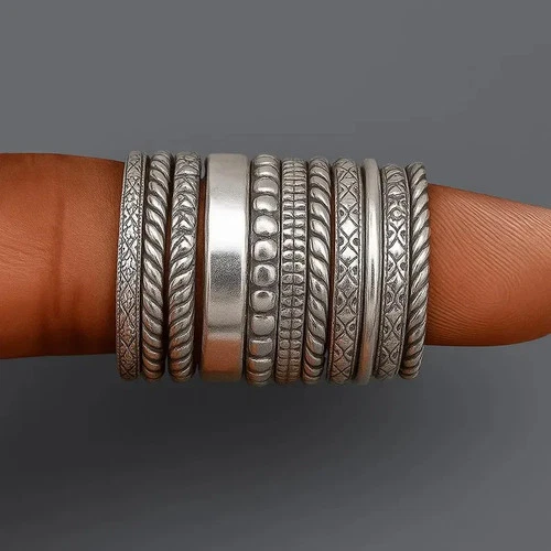 Sterling 925 Silver Stacking Rings Set: Assorted Patterns, Thin & Thick All size