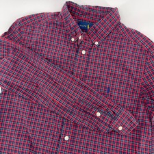 Ralph Lauren Kids Plaid Button-Down Shirt Red Blue Long Sleeve L 14-16 