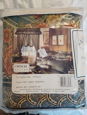 Vintage Croscill Pole Top Lined Drapery Spruce 82''W 84''L New