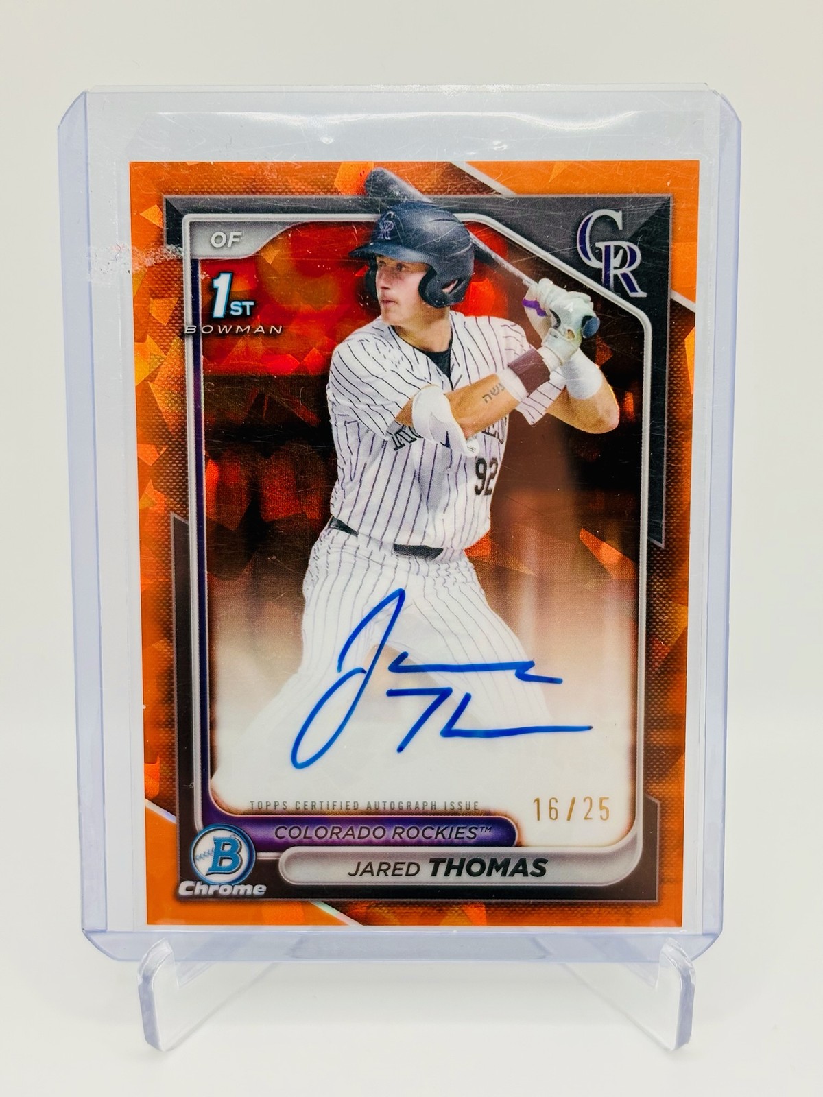 2024 Bowman Draft Orange Sapphire 1st Refractor Jared Thomas Autograph 16/25