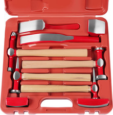 9pcs Heavy Duty Auto Body Repair Tool Fender Hammer Dolly Set Hickory Handle Red