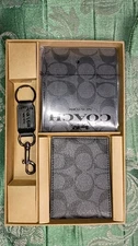 Coach Men's 3-in-1 Wallet Boxed Gift Set in Signature Canvas Gunmetal/Charcoal