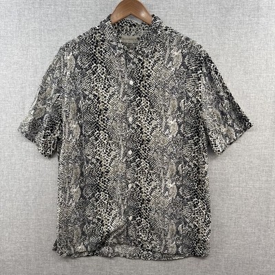 AllSaints Hawaiian Camp Shirt Small Relax Gray Snake Short Sleeve Reptilia Loop