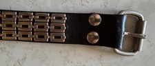 Hand-made Black leather belt with chromium-steel ornamental plates