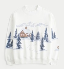 New Hollister Feel Good Oversized Medium Puff Print Winter Sweatshirt Mock Neck