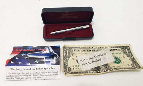 Fisher Vintage Chrome Space Pen NASA Astronaut Ball Point in Case with Paper