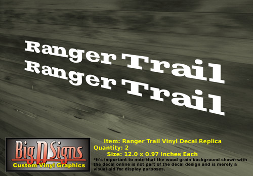 Ranger Trail Vinyl Decal 12.0" x 0.97" Boat Trailer Motor Sticker White Qty 2