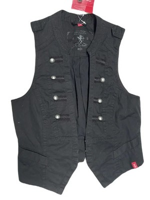 ESPRIT WOMEN'S JACKET BLACK SLEEVELESS FRONT BUTTONS POCKETS SIZE SMALL