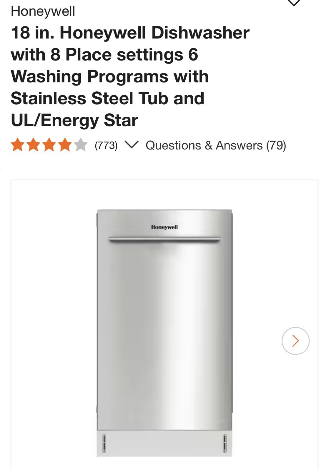 New Dishwasher 18 Inch Honeywell 8 Place Settings 6 Washing Prog Stainless Steel