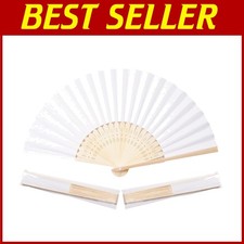 50pcs White Paper Hand Fans - Elegant Bamboo Folding for Weddings  Events