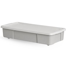 Scatola Portaoggetti Sottoletto 47L Grigio Coperchio Ruote Rotanti Contenitore Plastica per Vestiti