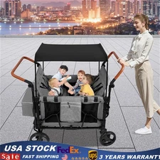 Folding Baby Stroller Wagon Cart For 4 Kids Face To Face High Seat With Canopy