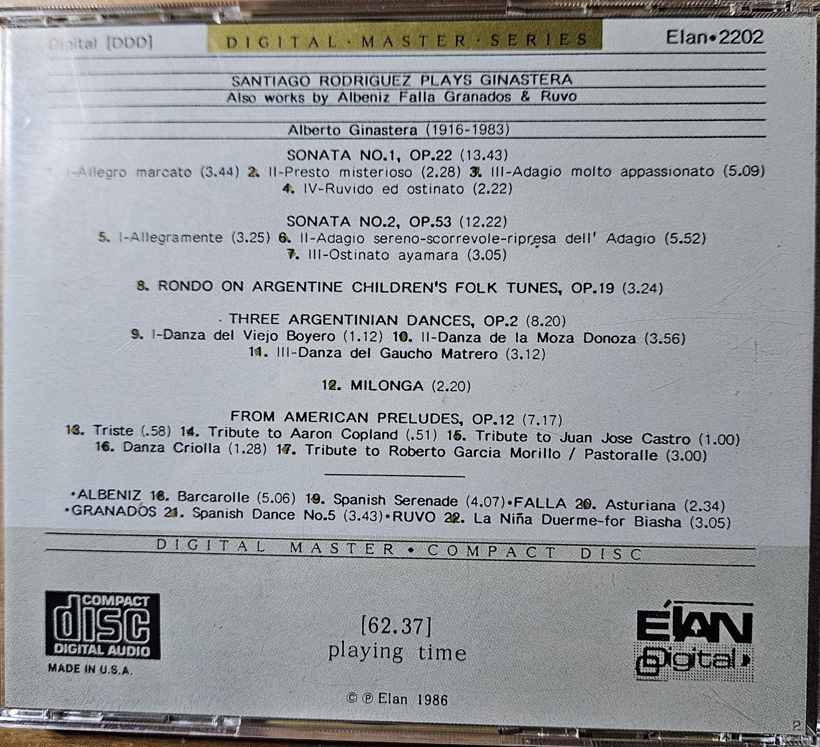 Santiago Rodriguez Plays Ginastera Piano Works (Elan Digital Elan 2202) foto 2