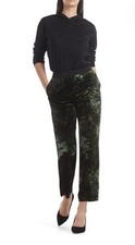 MARC CAIN FOREST GREEN PRINTED VELVET Trousers Pants Size N1,US 4 Pull On Pocket