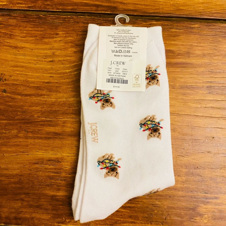 J. Meias Crew Calças Tamanho Único Cachorro Touro Francês com Luzes de Natal Feriado Novo com etiquetas - Imagem 4 de 4