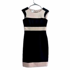 Black Tan Dress Women's Size 4 Sleeveless Sheath Satin Finish Zipper Back