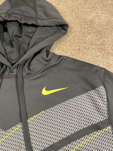 Nike Therma Fit Gray / High Vis Green Hoodie Sweatshirt Men’s L Large - Picture 2 of 7