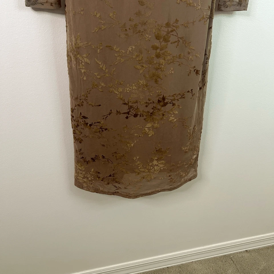 Vestido midi Francesca’s marrón caprichoso floral malla manga larga terciopelo talla S Foto 3 de 4