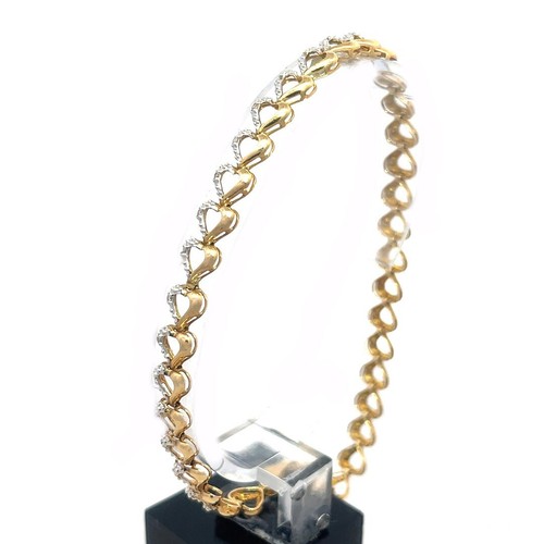 Diamond 14k Gold Bracelet Two Tone Heart Link - Picture 5 of 7