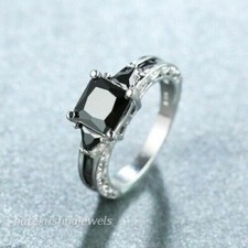 2.56CT Princess Cut Black Diamond Lab-Created Engagement Ring 14K White Gold FN