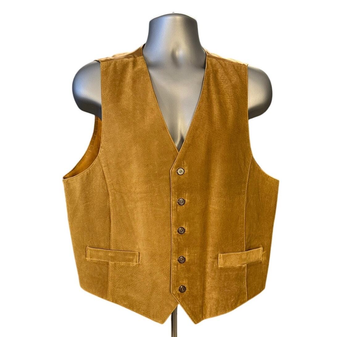 Vintage Property Cognac Button Front Adjustable Suede Leather Vest Size XL