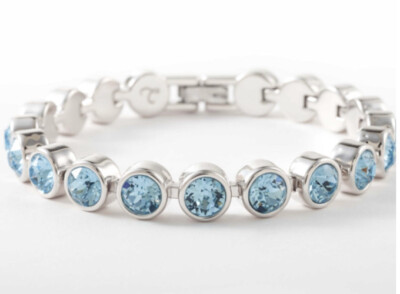  Touchstone Crystal Bracelet Aquamarine Rhodium 7 1/4  New Condition