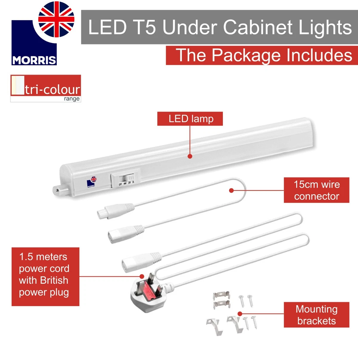 Luz LED debajo del gabinete T5 vinculable luz de cocina armario luz tira de 3 colores