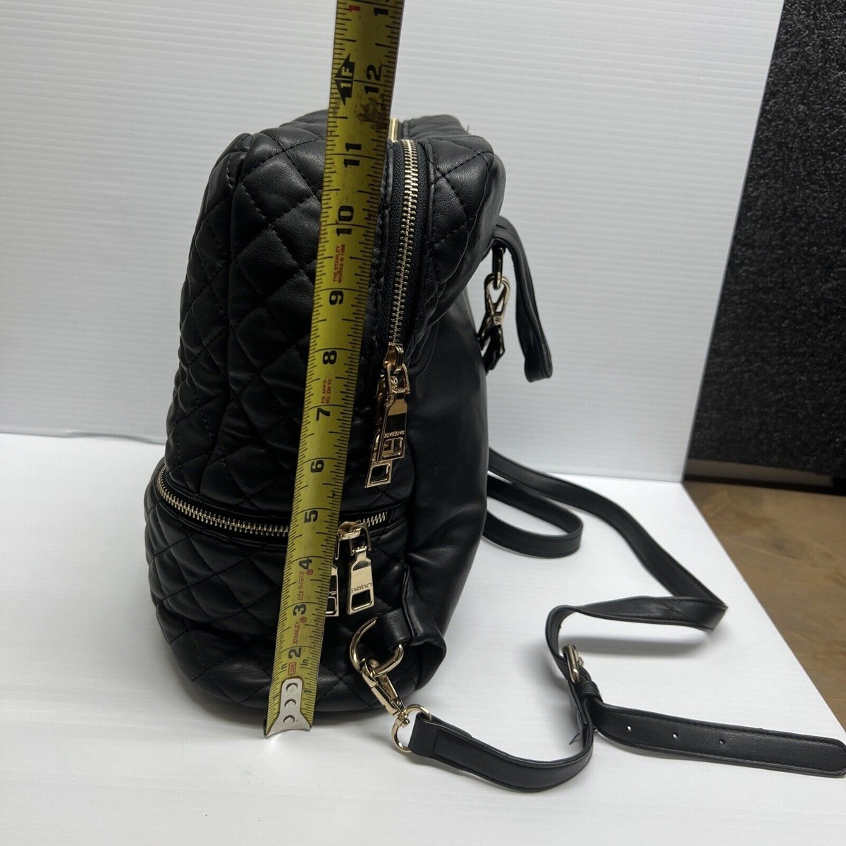 bebe Quilted Black Backpack Bag with Gold Logo Plaque Black Diaper Bag Backpack | Luli Bebé main image 3