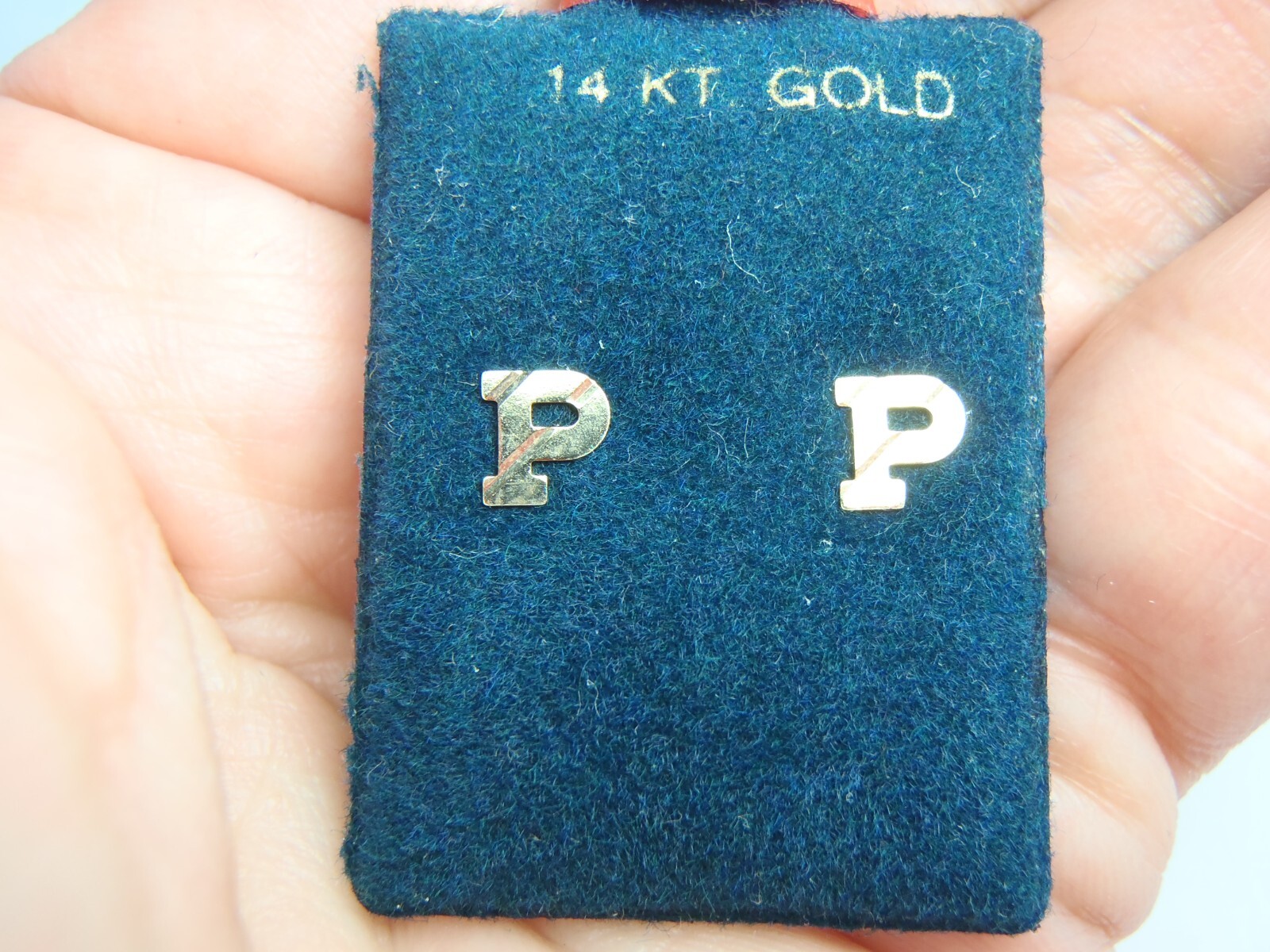 Solid 14k Yellow Gold Initial P Stud Earrings Sma… - image 1