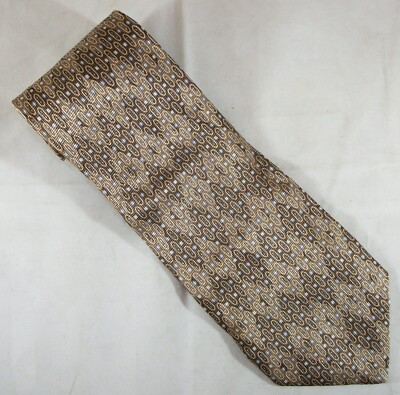 CLAYBROOKS Brown & Beige Small Ovals Silk Neck Tie 59'' Long x 4'' Wide (F175)