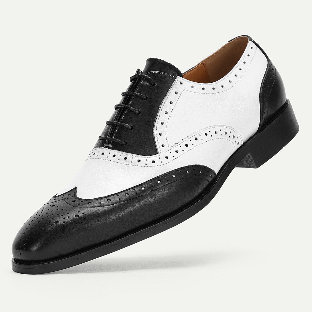 Mens Lace Up Wing Tip Real Leather Carved Formal Dress Shoes  display picture 1