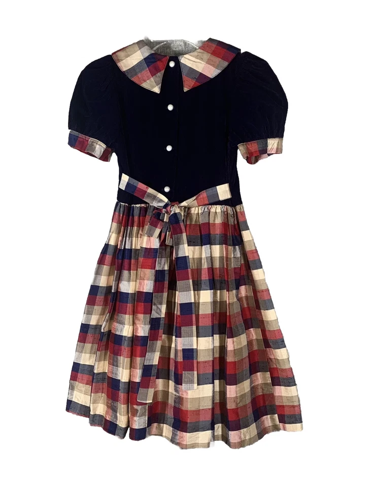 Vintage Sara Lene Dress Size 8 Purple Gold Plaid Silk & Velvet Heirloom 90’s USA - Image 4 of 4