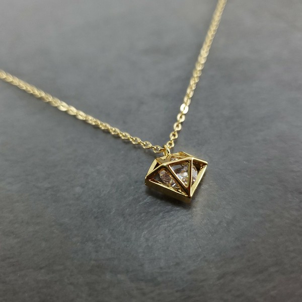Alternate view of Geometric Cone Gold Plated Necklace Fashion Trendy Karma Good Luck Polygon
