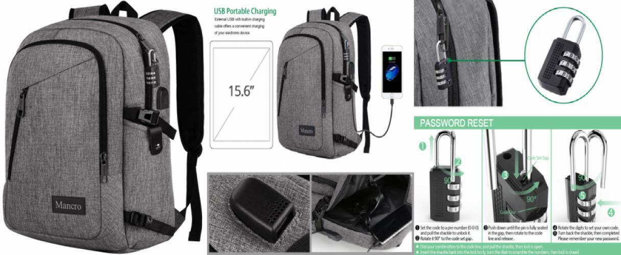 Laptop Backpack, School Backpacks Durable Water Resistant 15.6 inch, 1-Grey 