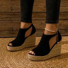 👡 Sandali Donna Zeppa Espadrillas Neri Plateau Cinturino Fibbia Estivi Chic 👡