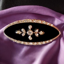 Mourning Brooch 1928 Jewelry Vintage NOS Black Enamel Gothic Revival Cross Style