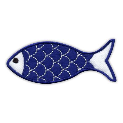 FISCH mit SCHUPPEN weiß - im maritimen Stil Aufnäher/Abzeichen bestickt