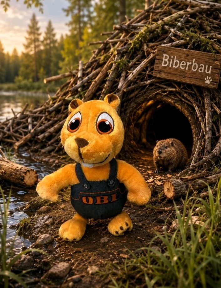 OBI Hörnchen Biber Stofftier Plüsch mit Latzhose ca. 30 cm sehr guter Zustand