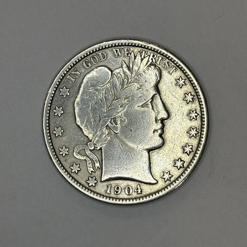 1904 Barber Half Dollar - 90% Silver - 50c United States Coin - Fine
