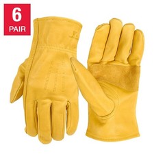 6 pair Wells Lamont Men's Leather Work Gloves 100 Cowhide Leather