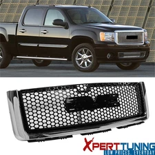 Fits 07-13 GMC Sierra 1500 Front Upper Grille Mesh Grill Chrome Gloss Black ABS