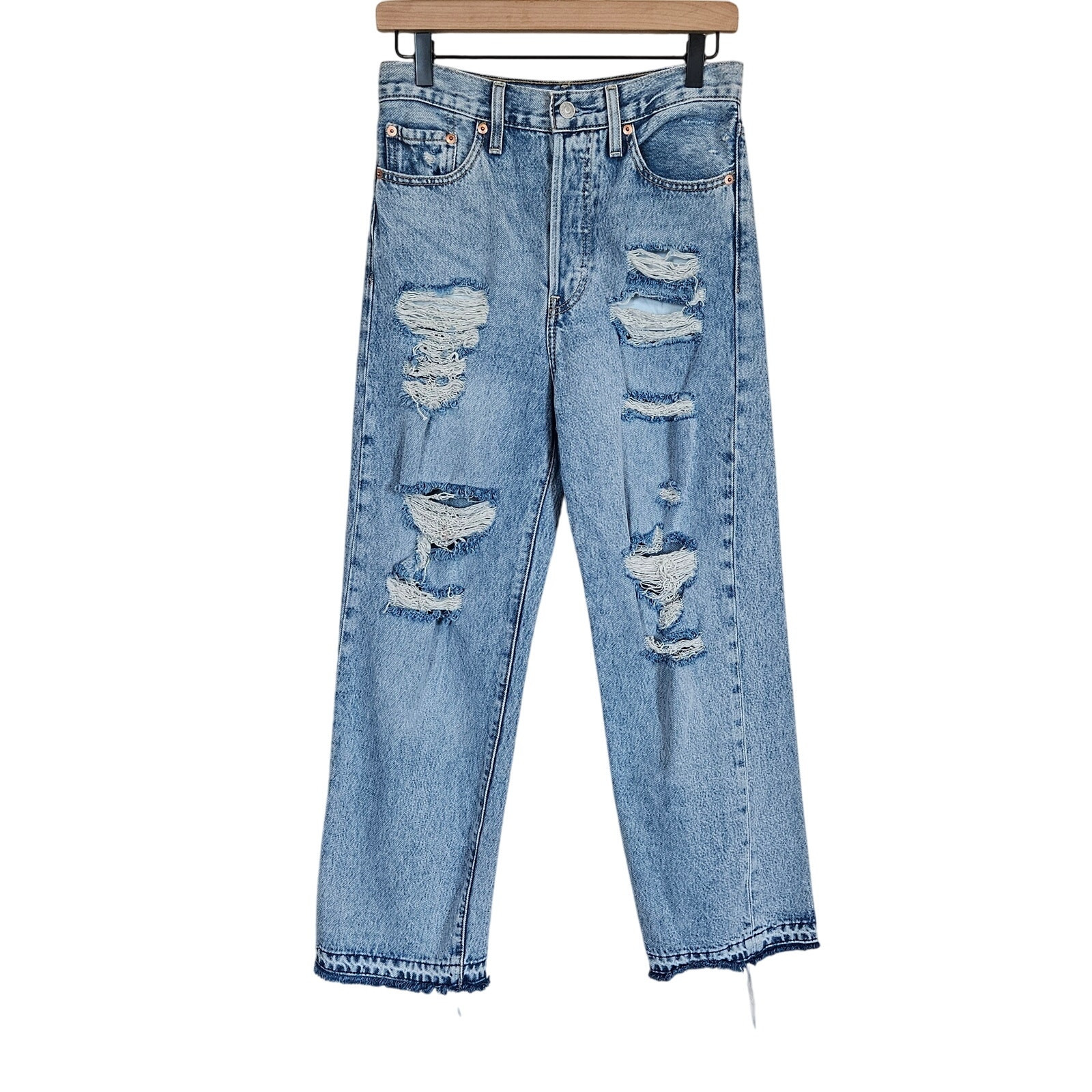 Levis Ribcage Straight Ankle Distressed Jeans Womens Size 27 Grunge Chic Style