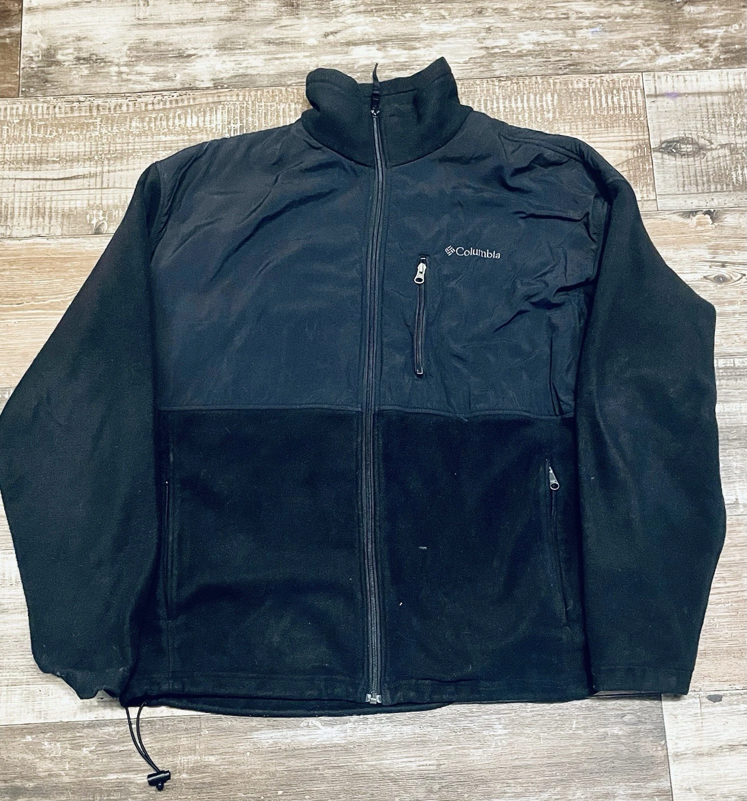 Columbia Fleece Jacket Full Zip Men’s Size XL Black VERY SMALL FLAW