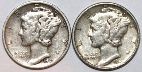 (2) Mercury Dimes - Extra Fine - 1944P 1944S - #1995ED FREE SHIPPING