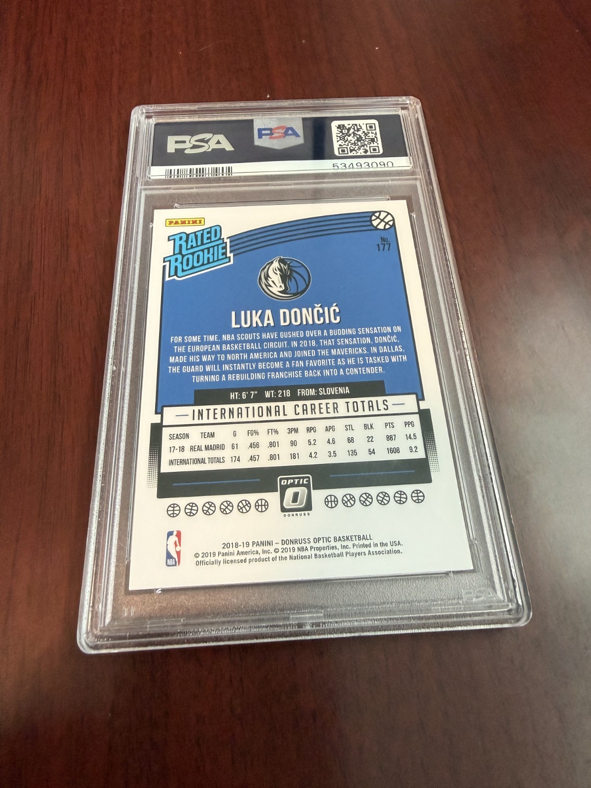 2018 Panini Donruss Optic Rated Rookie #177 Luka Doncic Rookie Card. PSA 9 view 2