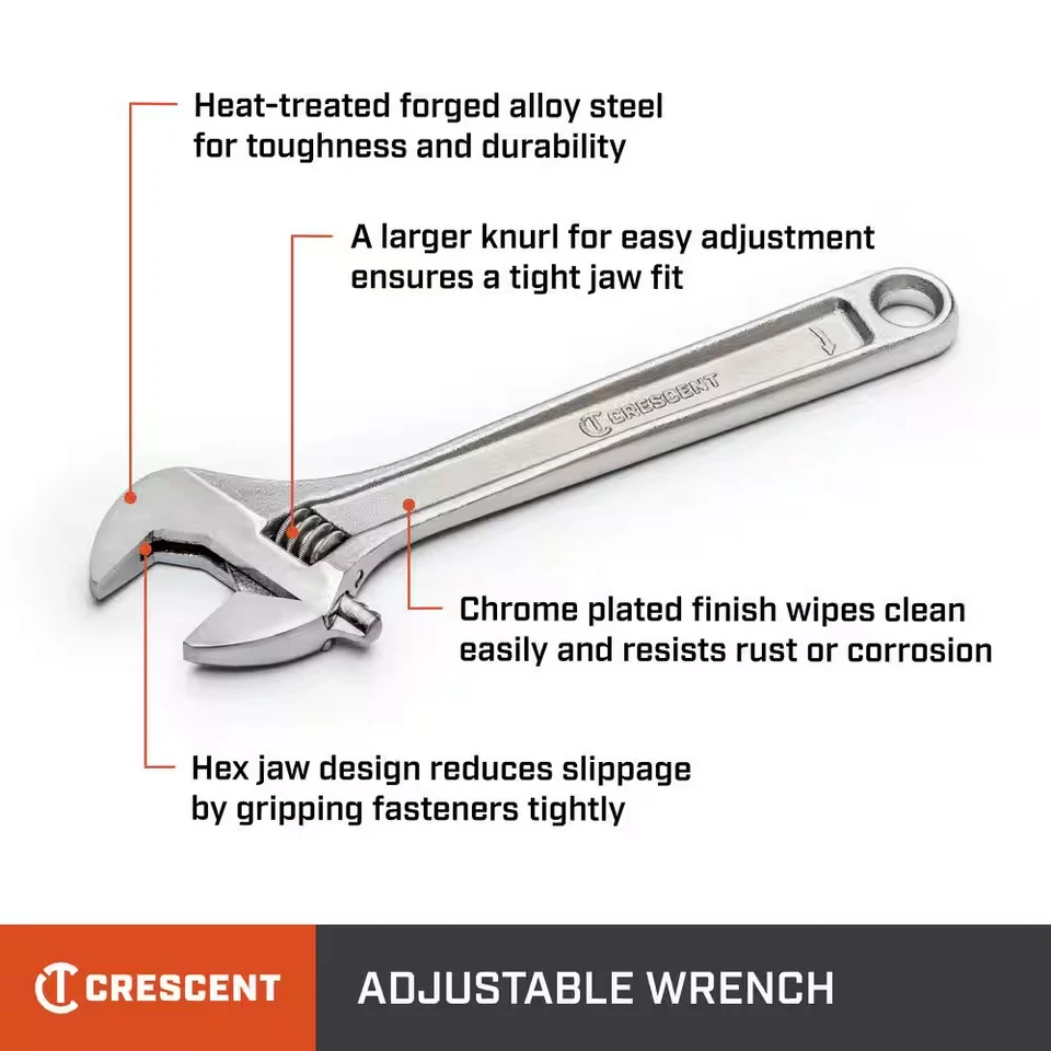 6 In., 8 In., 10 In., 12 In., and 15 In. Chrome Adjustable Wrench Set (5-Piece) - Image 2 of 4