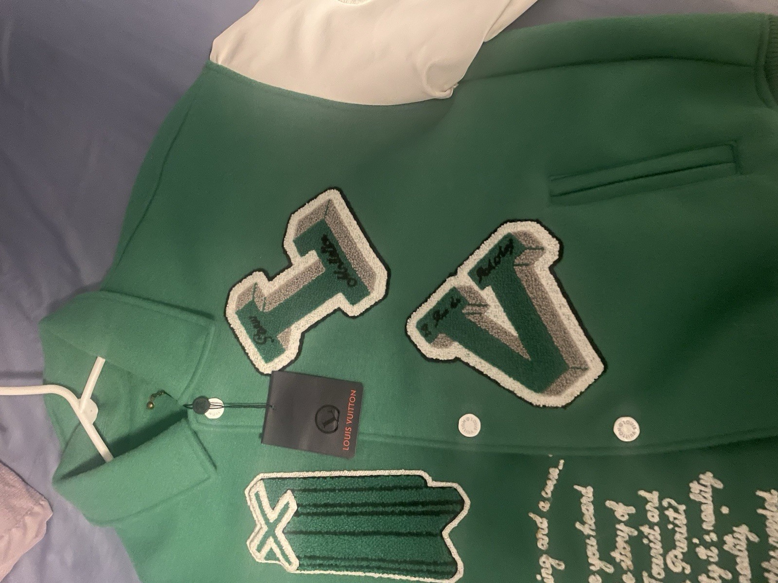Hand-modified green varsity jacket (custom)  Exce… - image 3