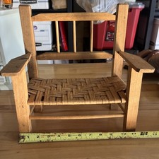 Natural Wood Handmade Woven Teddy Bear Doll Bench Woven Seat 10.5" Tall 12 Wide