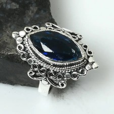 Tanzanite Gemstone Ethnic Handmade Ring Jewelry For Unisex US Size-8.75 AR 16290